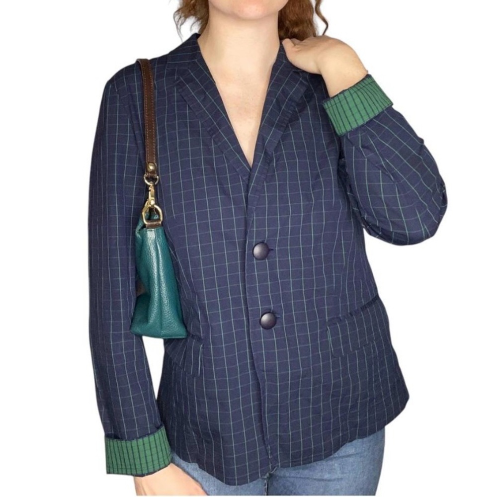Lafayette 148 NY Navy Green Grid Blazer